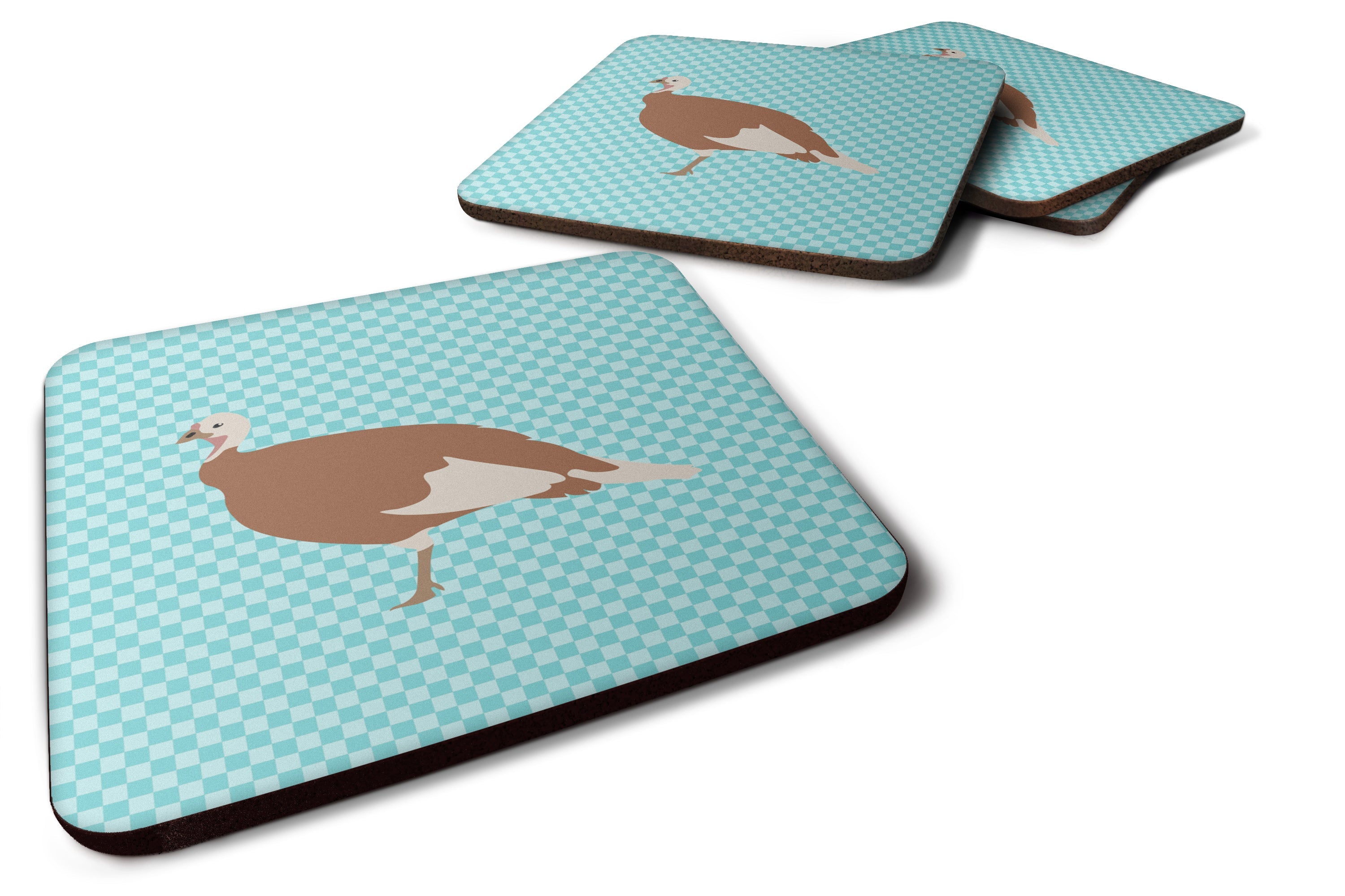Jersey Buff Turkey Hen Blue Check Foam Coasters Set of 4 Cup Coasters for Indoor Outdoor, Tabletop Protection, Anti Slip, Mouse pad Material