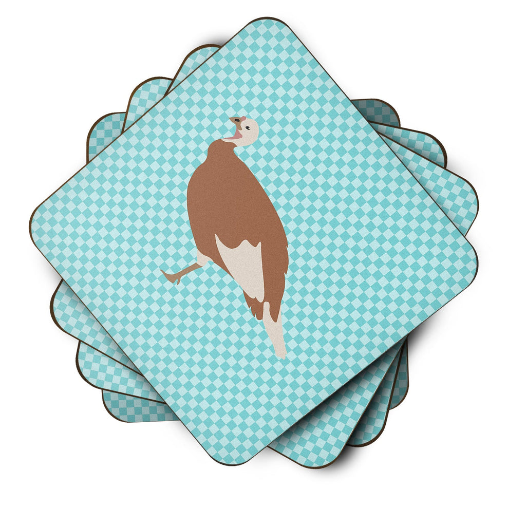 Jersey Buff Turkey Hen Blue Check Foam Coasters Set of 4 Cup Coasters for Indoor Outdoor, Tabletop Protection, Anti Slip, Mouse pad Material