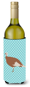Jersey Buff Turkey Hen Blue Check Wine Bottle Hugger Gift Sleeve for Standard 750 ml Bottles, Insulated Reusable Also Fits Mini Shot & Pint Bottles