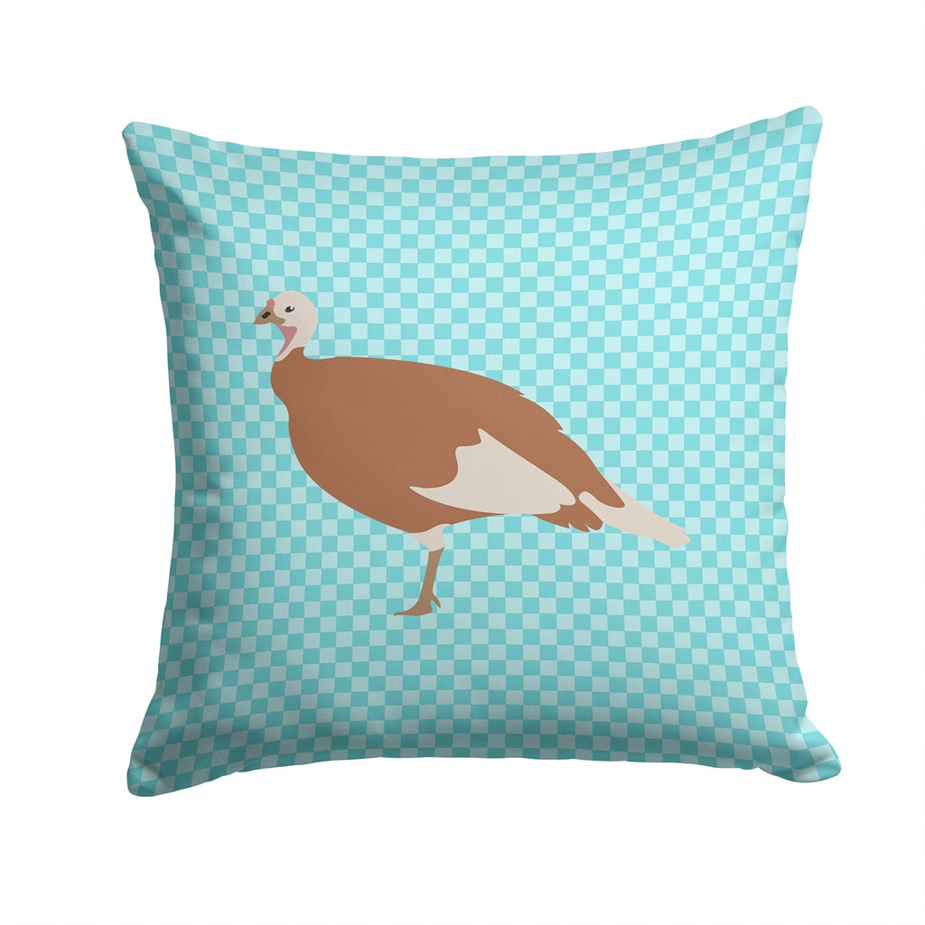 Jersey Buff Turkey Hen Blue Check Decorative Throw Pillow 14x14 Indoor Outdoor Accent Cushion, Fabric Cover with Insert for Sofa, Bed, Porch & Living Room