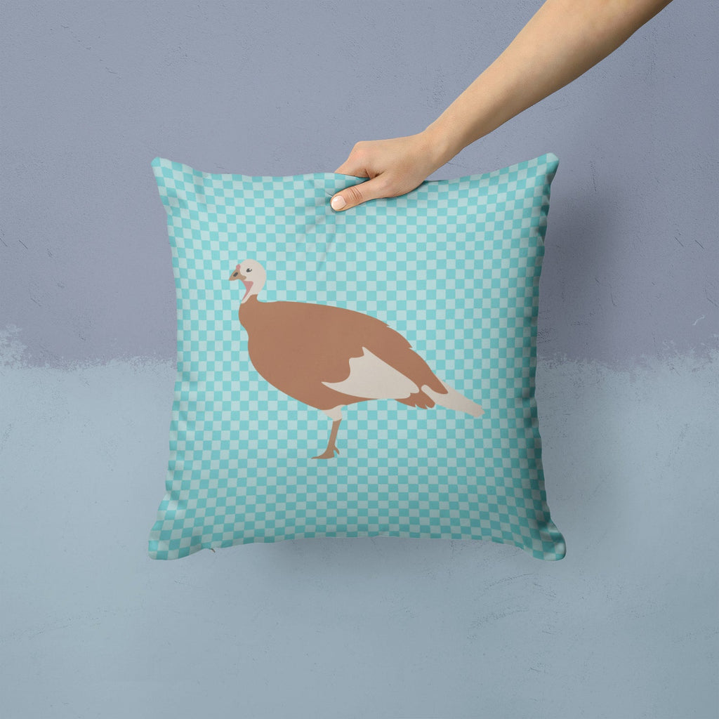 Jersey Buff Turkey Hen Blue Check Decorative Throw Pillow 14x14 Indoor Outdoor Accent Cushion, Fabric Cover with Insert for Sofa, Bed, Porch & Living Room