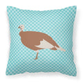 Jersey Buff Turkey Hen Blue Check Decorative Throw Pillow 18x18 Indoor Outdoor Accent Cushion, Fabric Cover with Insert for Sofa, Bed, Porch & Living Room
