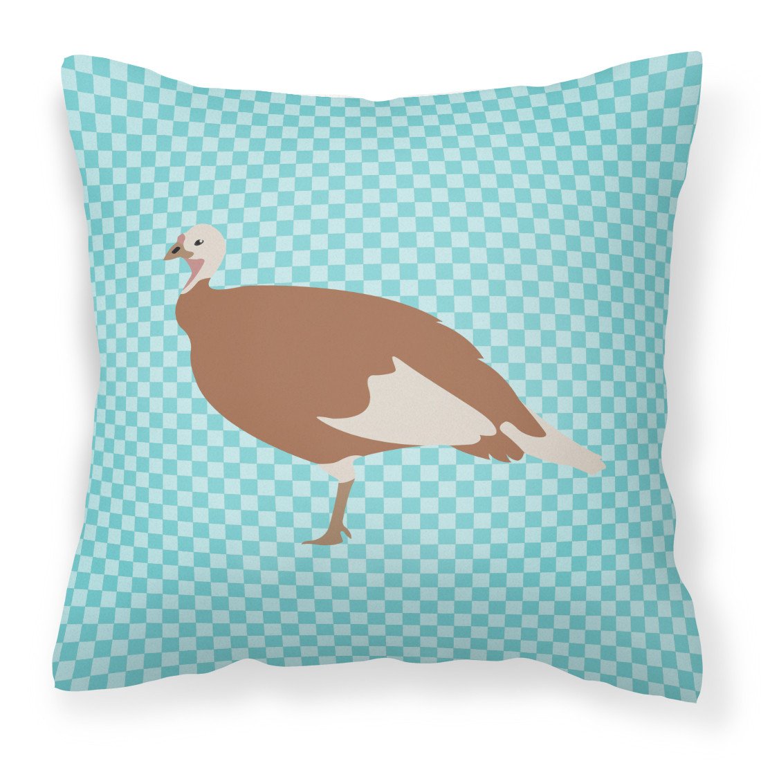 Jersey Buff Turkey Hen Blue Check Decorative Throw Pillow 18x18 Indoor Outdoor Accent Cushion, Fabric Cover with Insert for Sofa, Bed, Porch & Living Room