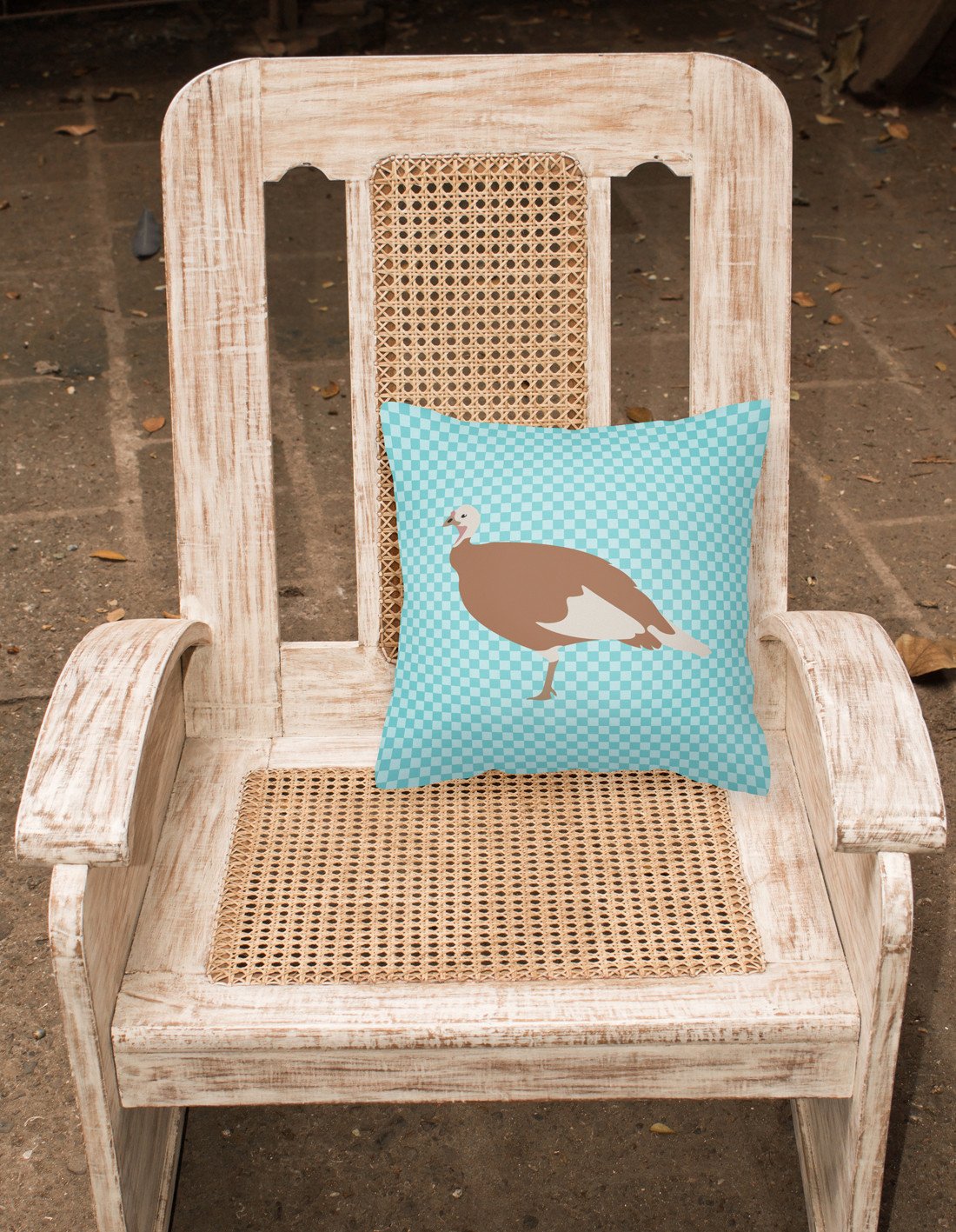 Jersey Buff Turkey Hen Blue Check Decorative Throw Pillow 18x18 Indoor Outdoor Accent Cushion, Fabric Cover with Insert for Sofa, Bed, Porch & Living Room