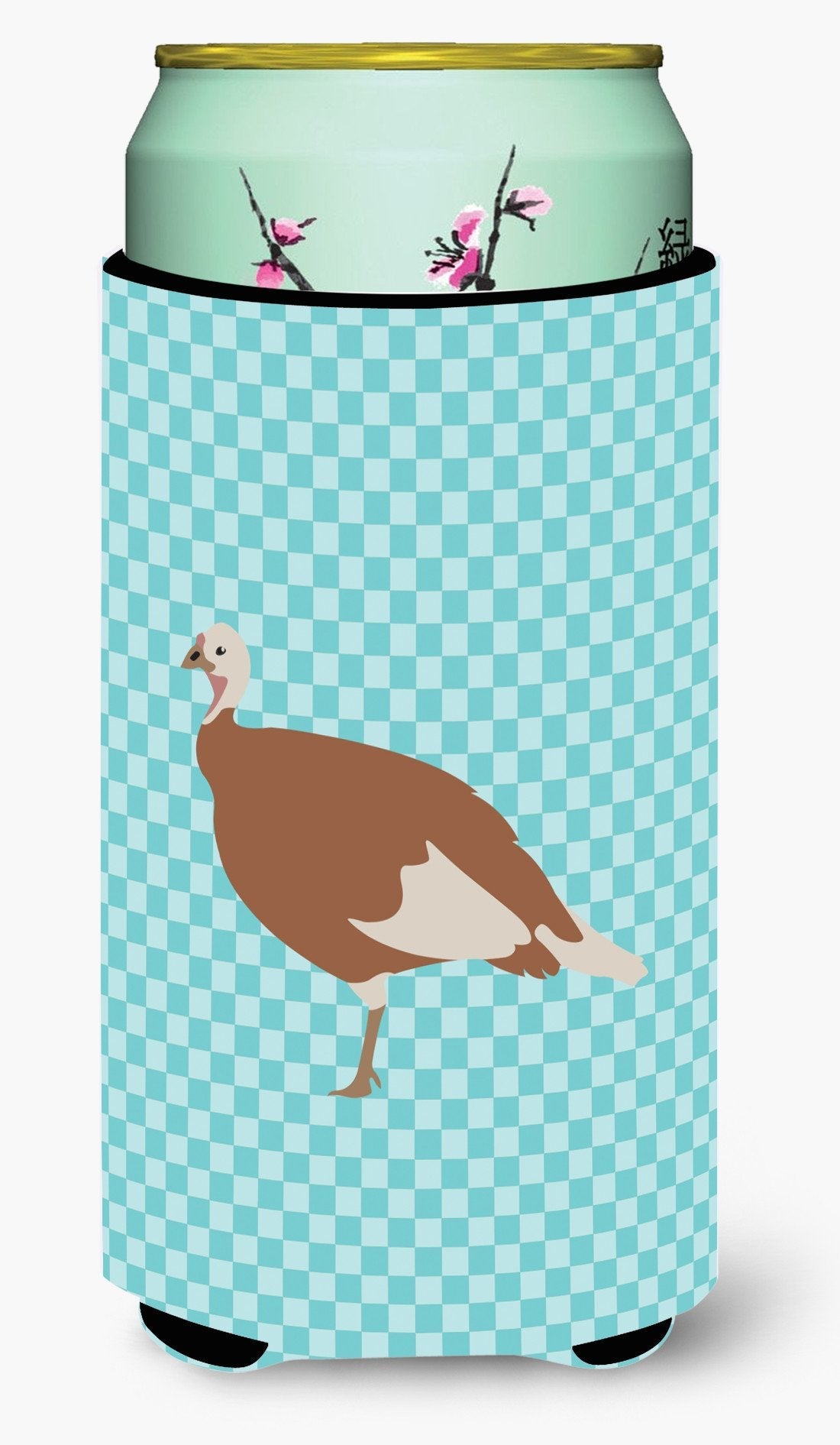 Jersey Buff Turkey Hen Blue Check Tall Boy Hugger Can Cooler Sleeve Machine Washable Drink Collapsible Insulator Beverage Insulated Holder