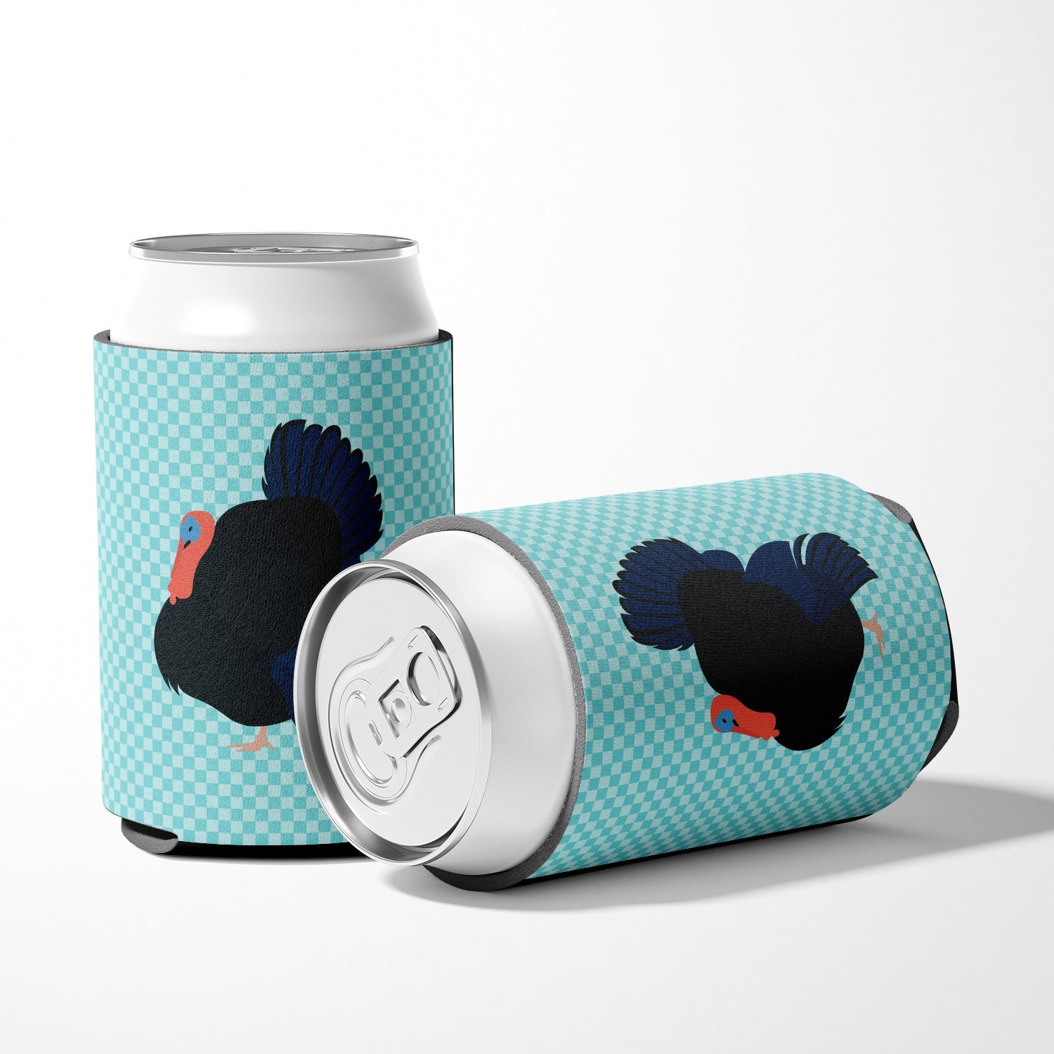 Norfolk Black Turkey Blue Check Can or Bottle Hugger Cooler Sleeve for Standard 12 oz Cans, Insulated Foam Beer & Soda Can Hugger Reusable