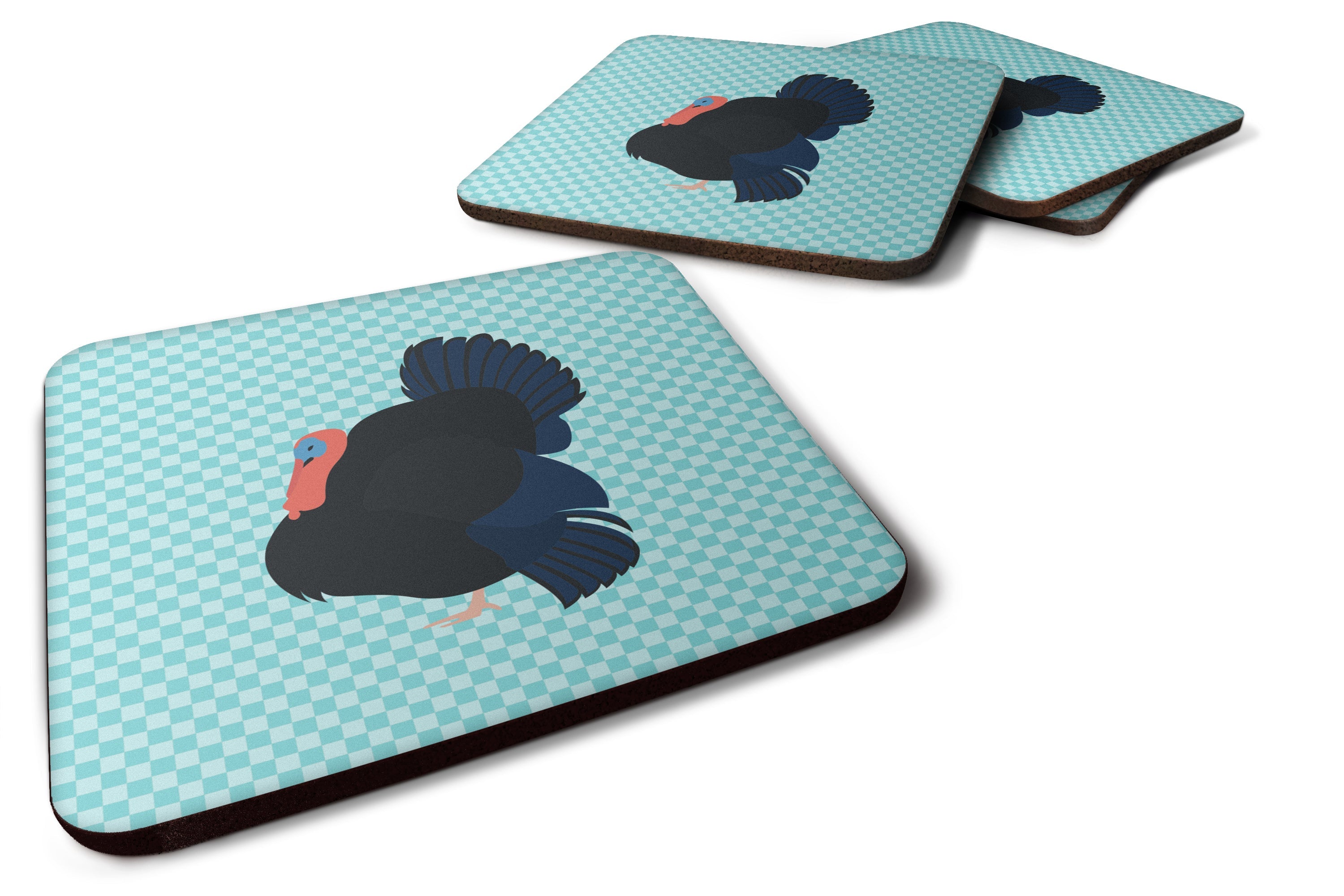 Norfolk Black Turkey Blue Check Foam Coasters Set of 4 Cup Coasters for Indoor Outdoor, Tabletop Protection, Anti Slip, Mouse pad Material