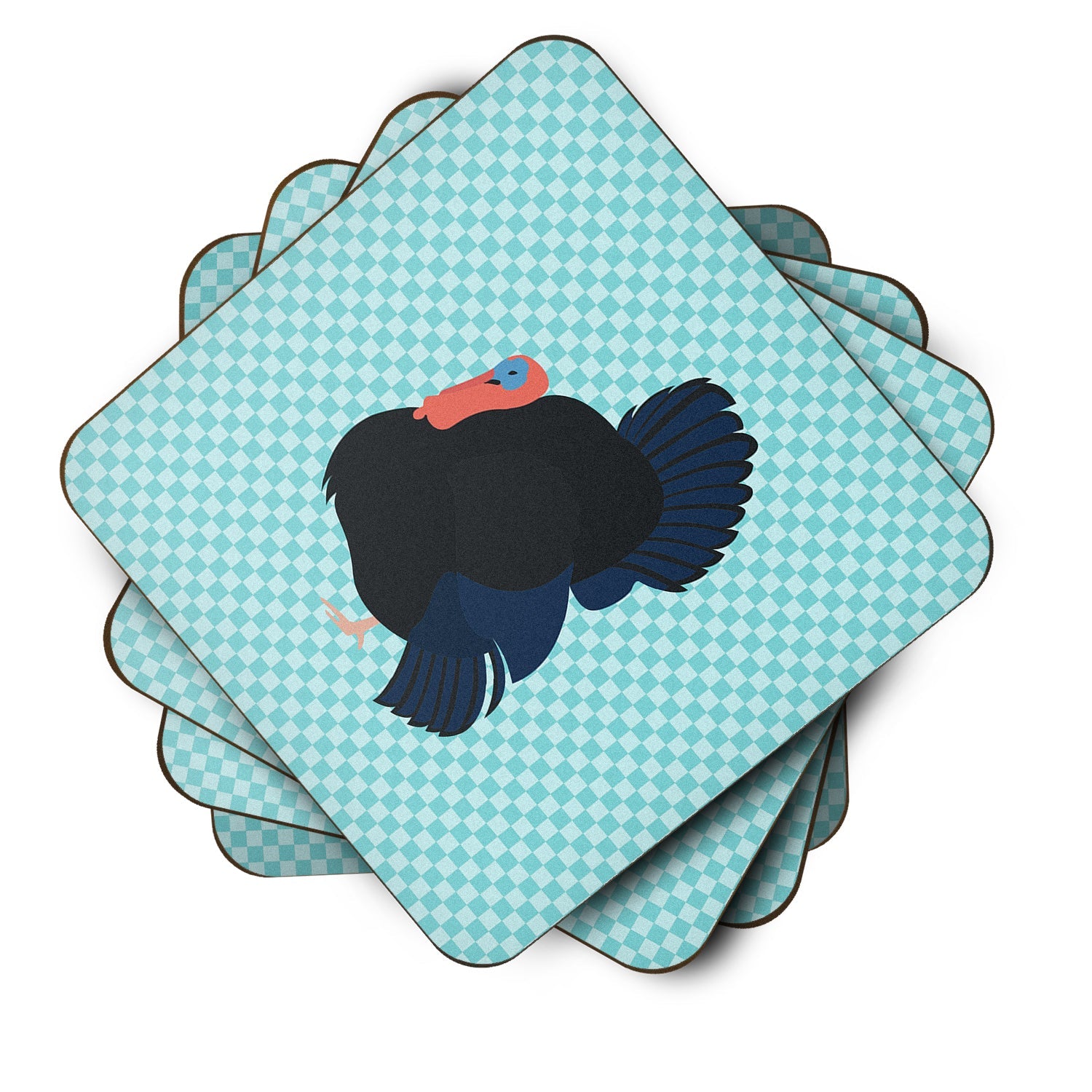 Norfolk Black Turkey Blue Check Foam Coasters Set of 4 Cup Coasters for Indoor Outdoor, Tabletop Protection, Anti Slip, Mouse pad Material