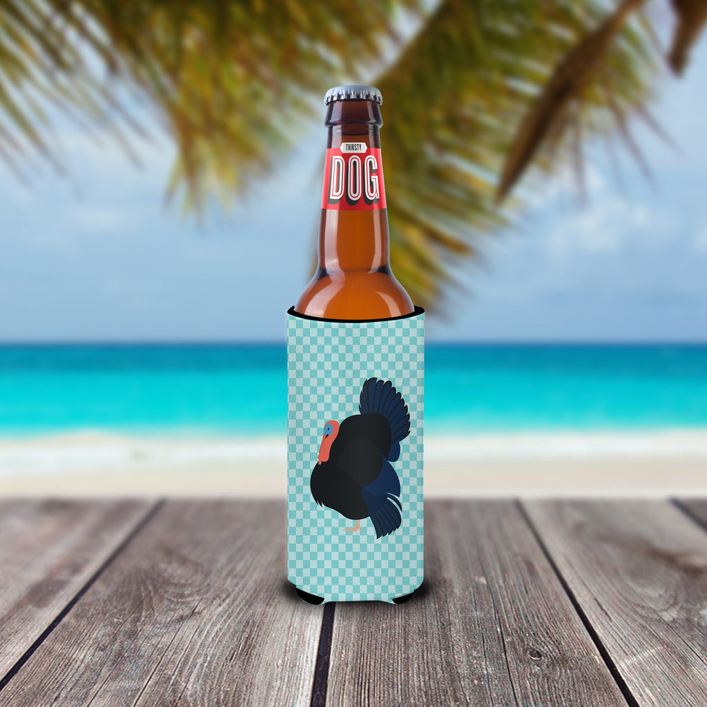 Norfolk Black Turkey Blue Check Slim Can Hugger , Insulated Foam Hugger for 12 oz Slim Cans, Beer Bottles & Water Bottles, Printed in USA