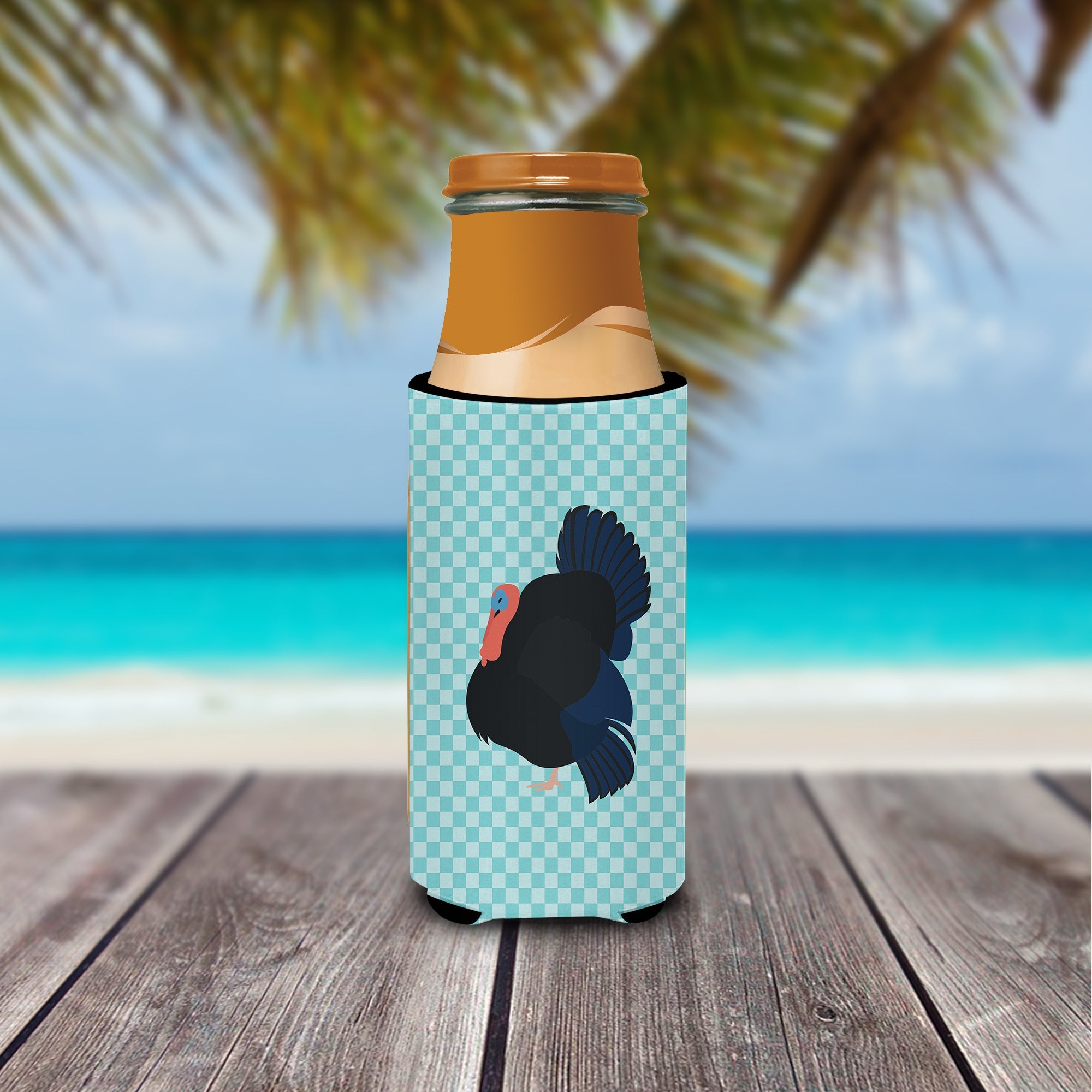 Norfolk Black Turkey Blue Check Slim Can Hugger , Insulated Foam Hugger for 12 oz Slim Cans, Beer Bottles & Water Bottles, Printed in USA