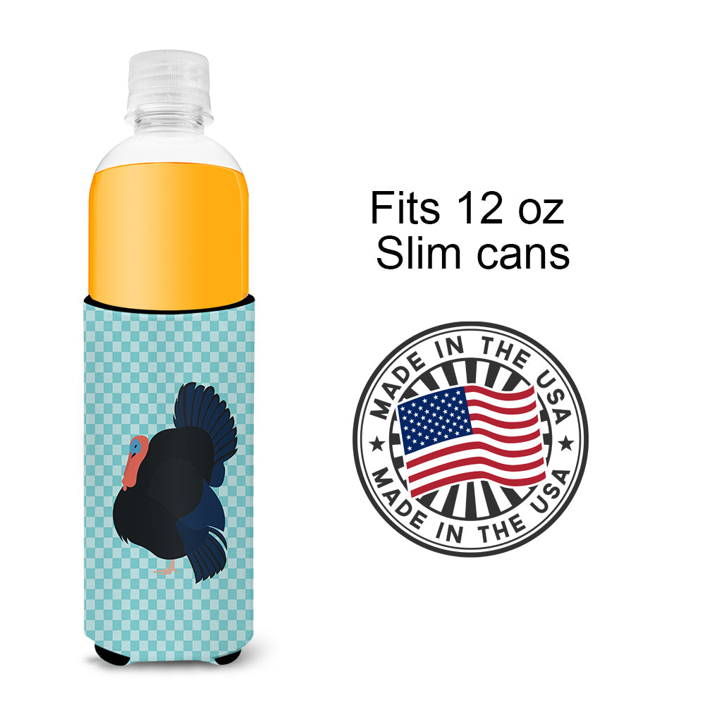 Norfolk Black Turkey Blue Check Slim Can Hugger , Insulated Foam Hugger for 12 oz Slim Cans, Beer Bottles & Water Bottles, Printed in USA