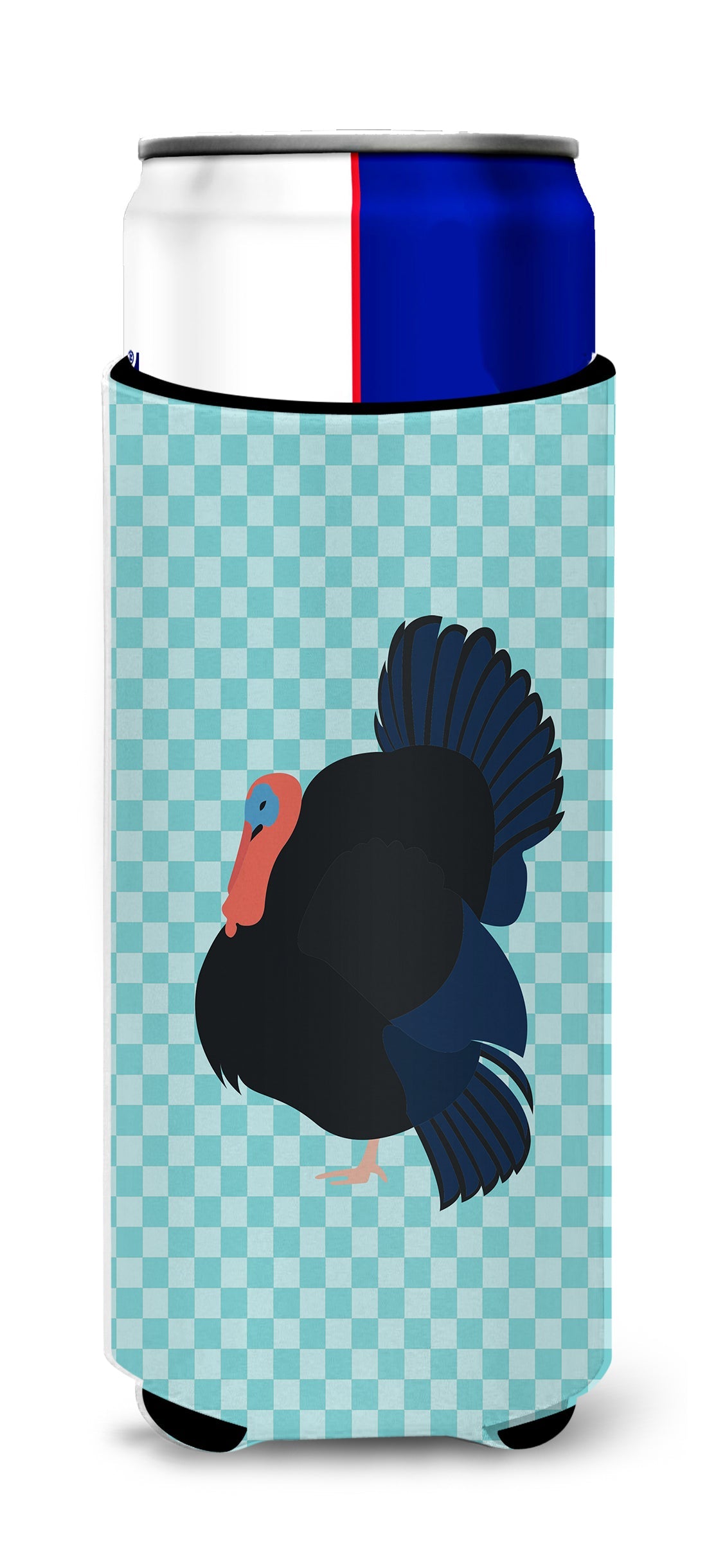Norfolk Black Turkey Blue Check Slim Can Hugger , Insulated Foam Hugger for 12 oz Slim Cans, Beer Bottles & Water Bottles, Printed in USA