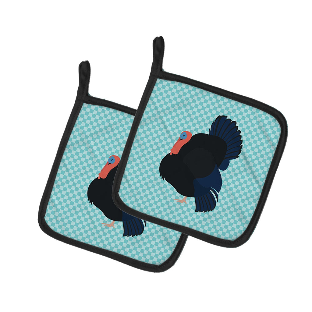 Norfolk Black Turkey Blue Check Pot Holder Set of 2 Heat Resistant Quilted Hot Pads 7.5 x 7.5 Inch, Insulated Kitchen Trivets for Cooking & Baking