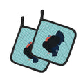 Norfolk Black Turkey Blue Check Pot Holder Set of 2 Heat Resistant Quilted Hot Pads 7.5 x 7.5 Inch, Insulated Kitchen Trivets for Cooking & Baking