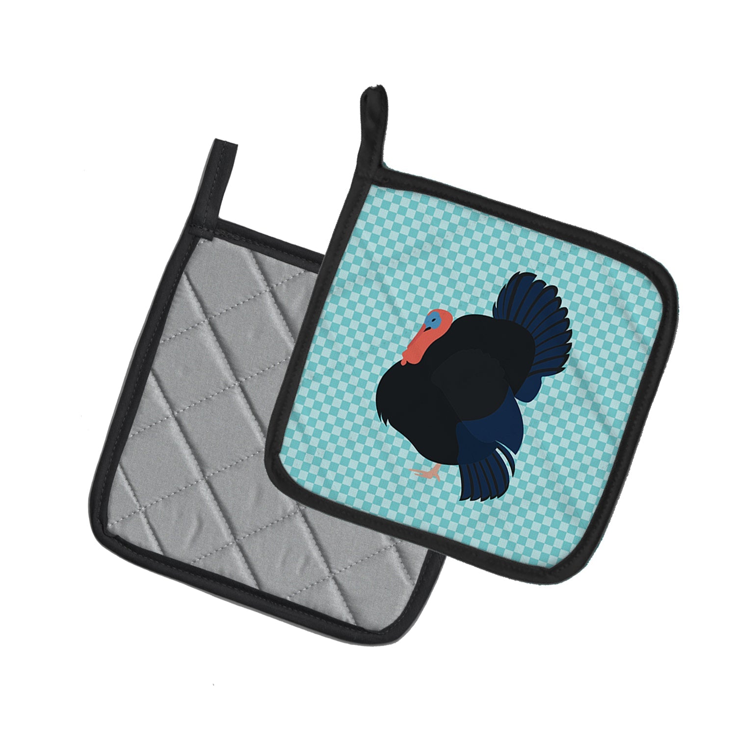 Norfolk Black Turkey Blue Check Pot Holder Set of 2 Heat Resistant Quilted Hot Pads 7.5 x 7.5 Inch, Insulated Kitchen Trivets for Cooking & Baking