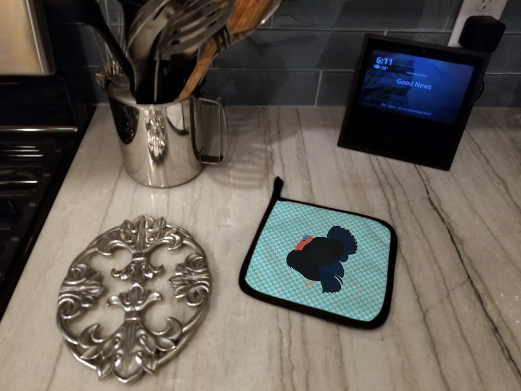 Norfolk Black Turkey Blue Check Pot Holder Set of 2 Heat Resistant Quilted Hot Pads 7.5 x 7.5 Inch, Insulated Kitchen Trivets for Cooking & Baking