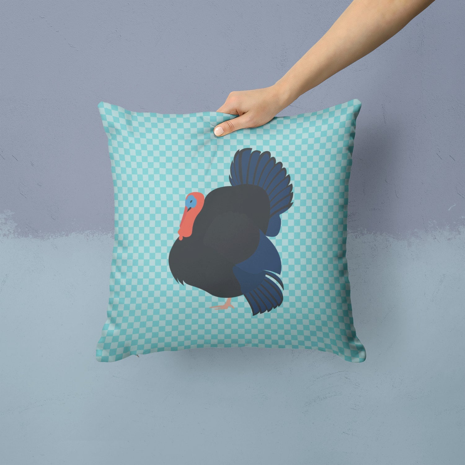 Norfolk Black Turkey Blue Check Decorative Throw Pillow 14x14 Indoor Outdoor Accent Cushion, Fabric Cover with Insert for Sofa, Bed, Porch & Living Room