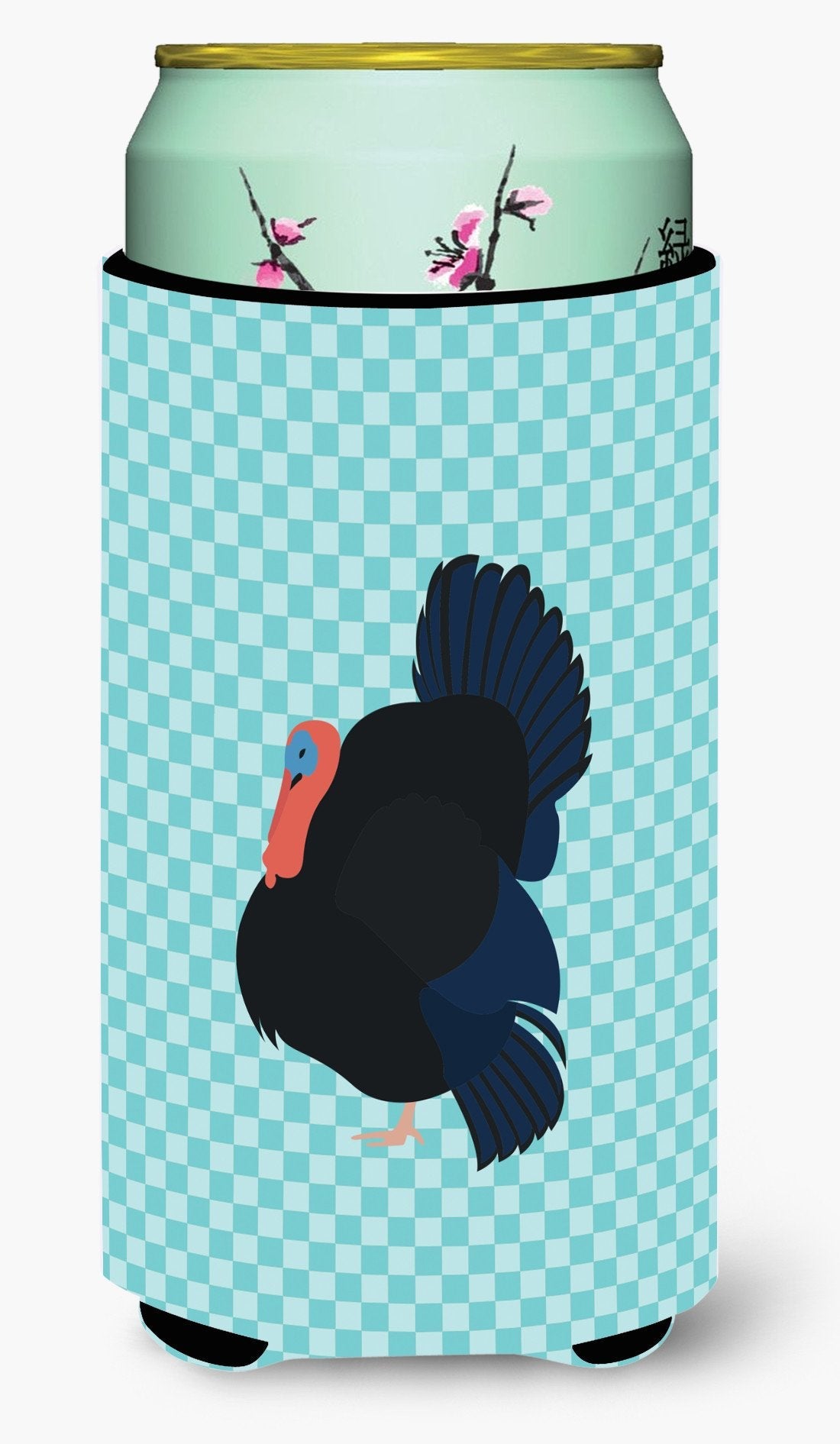 Norfolk Black Turkey Blue Check Tall Boy Hugger Can Cooler Sleeve Machine Washable Drink Collapsible Insulator Beverage Insulated Holder