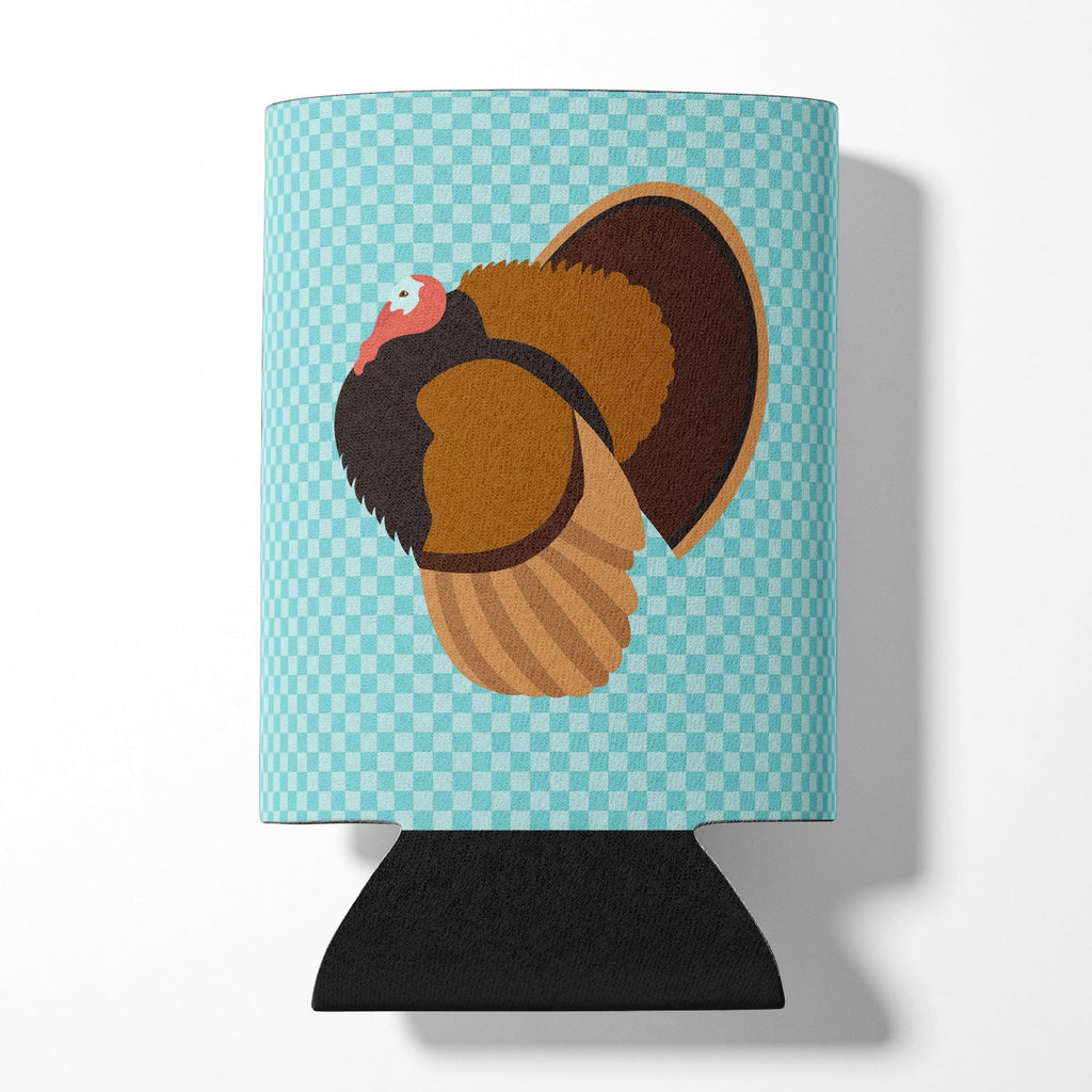 Bronze Turkey Blue Check Can or Bottle Hugger Cooler Sleeve for Standard 12 oz Cans, Insulated Foam Beer & Soda Can Hugger Reusable