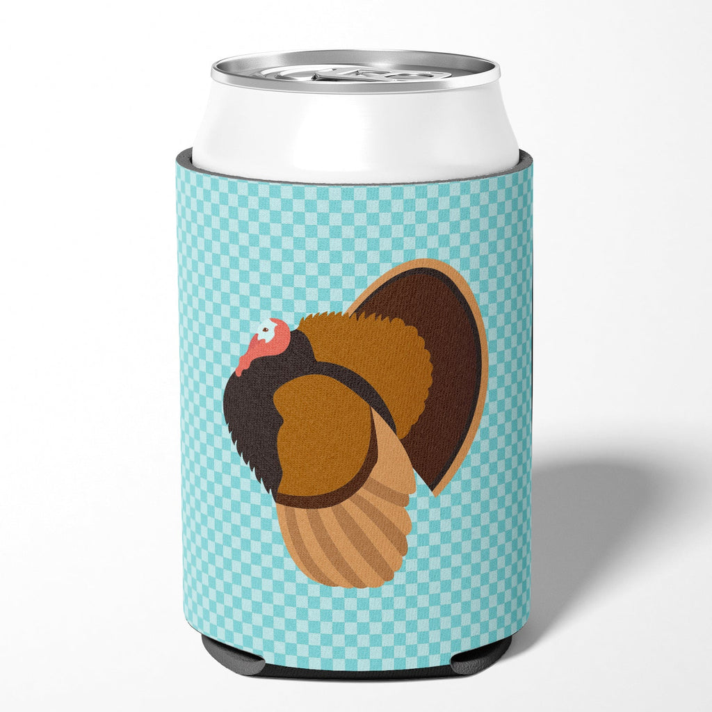 Bronze Turkey Blue Check Can or Bottle Hugger Cooler Sleeve for Standard 12 oz Cans, Insulated Foam Beer & Soda Can Hugger Reusable