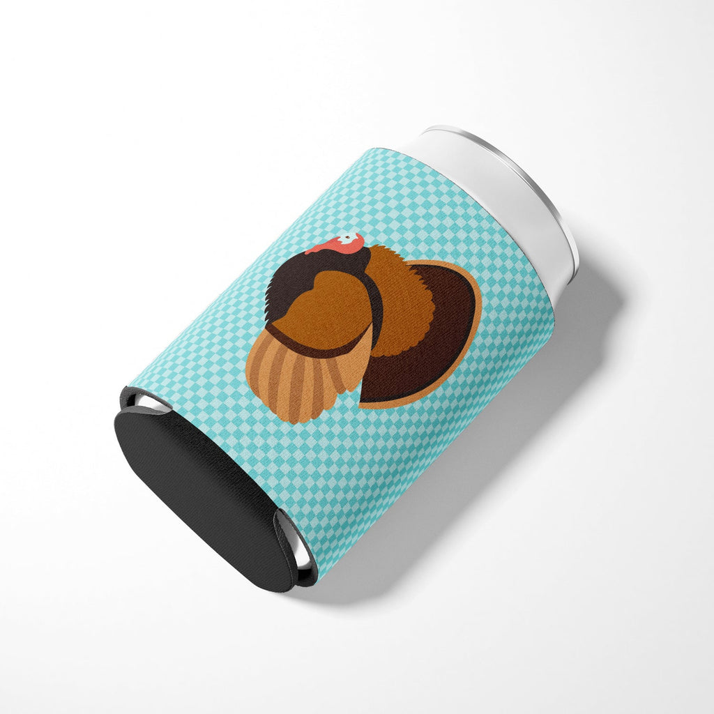 Bronze Turkey Blue Check Can or Bottle Hugger Cooler Sleeve for Standard 12 oz Cans, Insulated Foam Beer & Soda Can Hugger Reusable