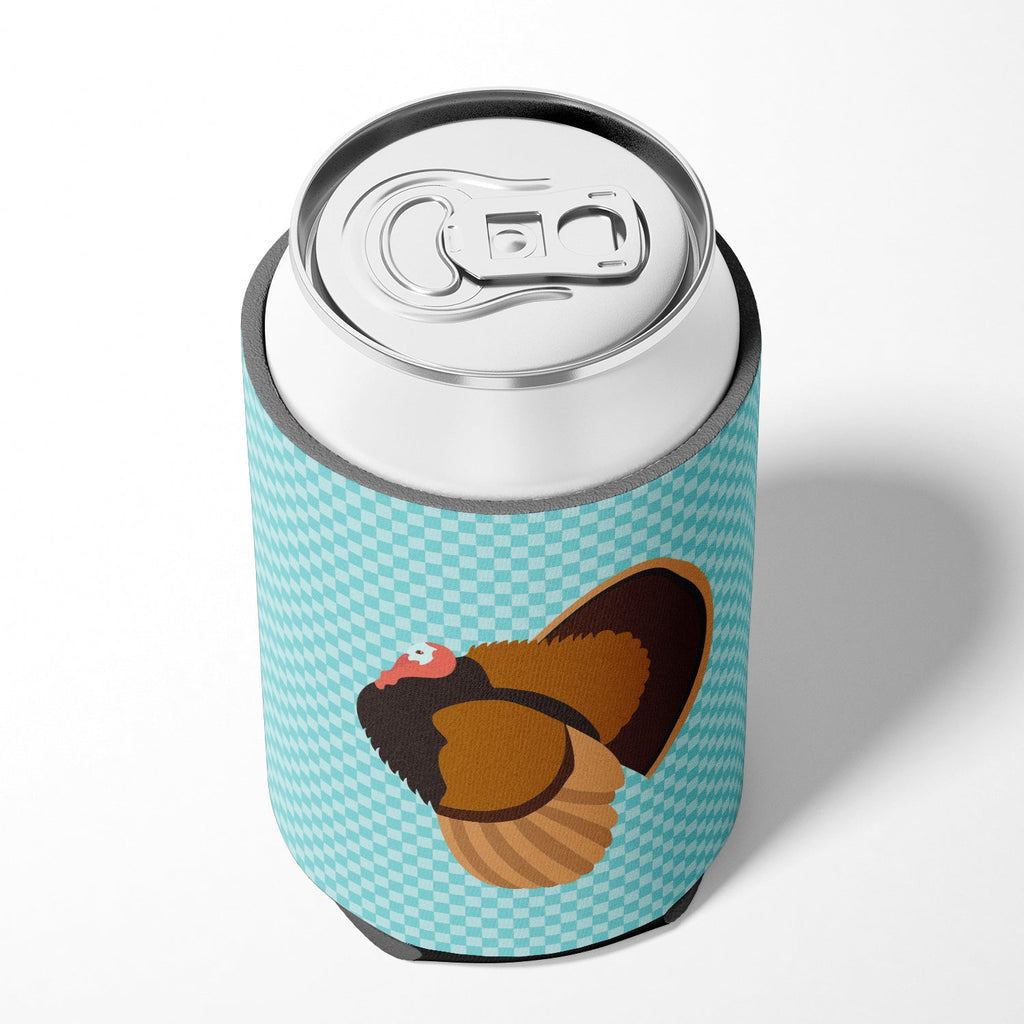 Bronze Turkey Blue Check Can or Bottle Hugger Cooler Sleeve for Standard 12 oz Cans, Insulated Foam Beer & Soda Can Hugger Reusable