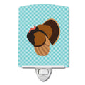 Bronze Turkey Blue Check Ceramic Night Light Compact, UL-Certified, Ideal for Bedroom, Bathroom, Nursery, Hallway, Kitchen, 6x4x3, Multicolor