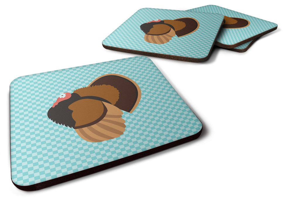 Bronze Turkey Blue Check Foam Coasters Set of 4 Cup Coasters for Indoor Outdoor, Tabletop Protection, Anti Slip, Mouse pad Material