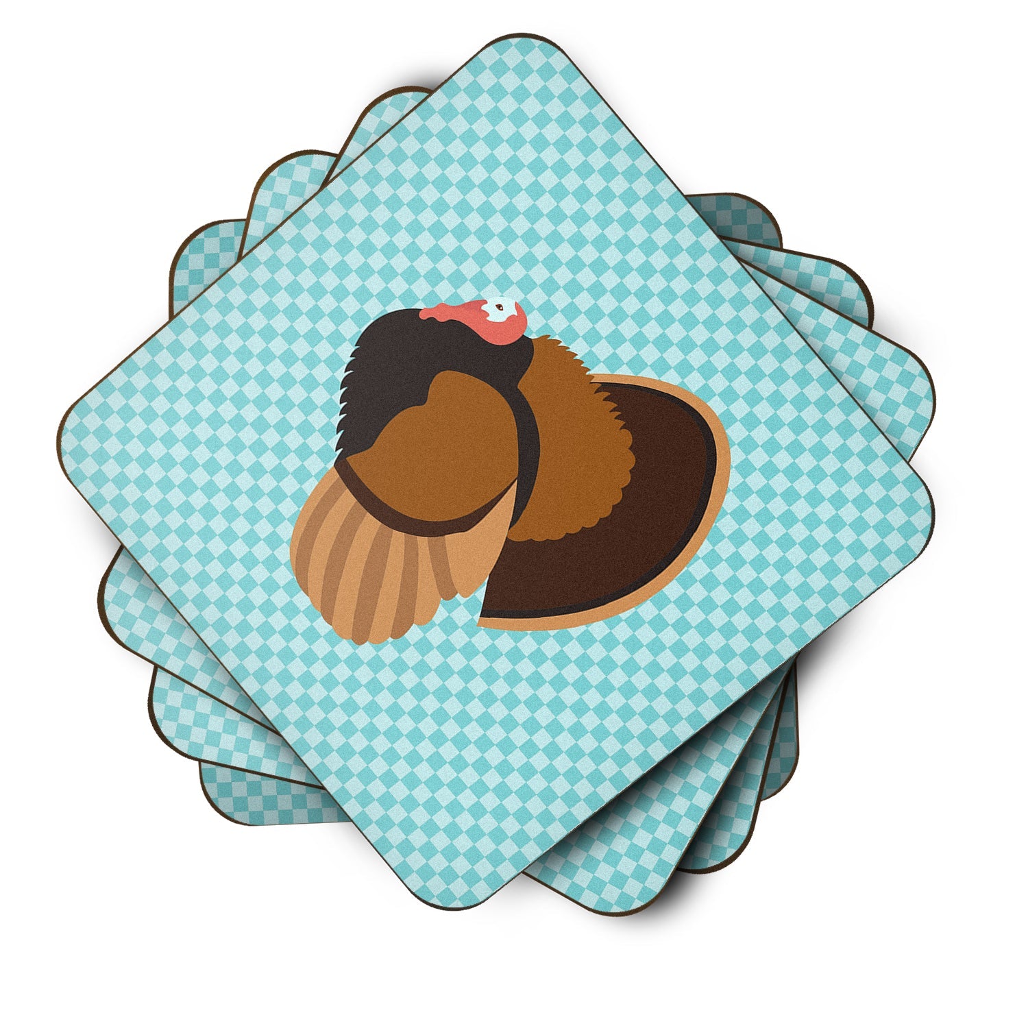 Bronze Turkey Blue Check Foam Coasters Set of 4 Cup Coasters for Indoor Outdoor, Tabletop Protection, Anti Slip, Mouse pad Material