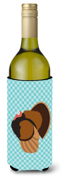 Bronze Turkey Blue Check Wine Bottle Hugger Gift Sleeve for Standard 750 ml Bottles, Insulated Reusable Also Fits Mini Shot & Pint Bottles