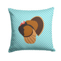 Bronze Turkey Blue Check Decorative Throw Pillow 14x14 Indoor Outdoor Accent Cushion, Fabric Cover with Insert for Sofa, Bed, Porch & Living Room