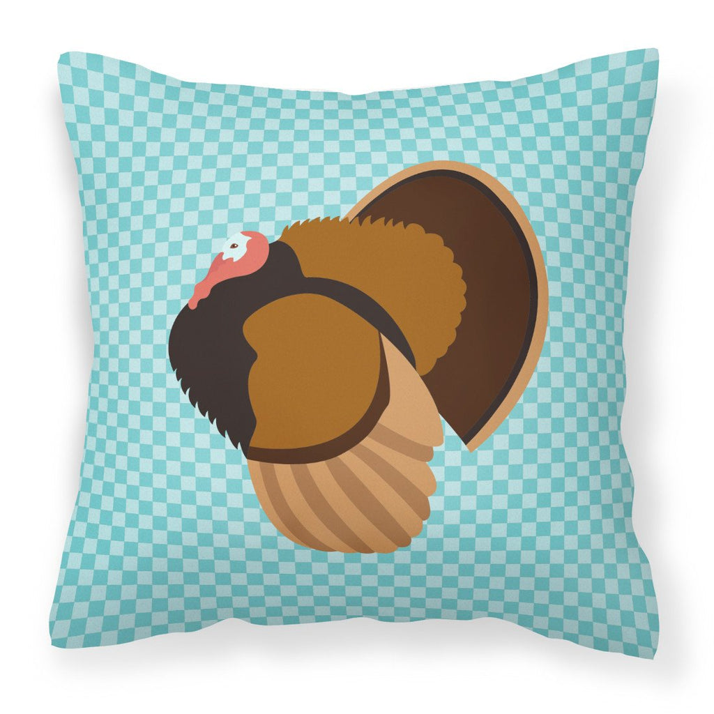Bronze Turkey Blue Check Decorative Throw Pillow 18x18 Indoor Outdoor Accent Cushion, Fabric Cover with Insert for Sofa, Bed, Porch & Living Room