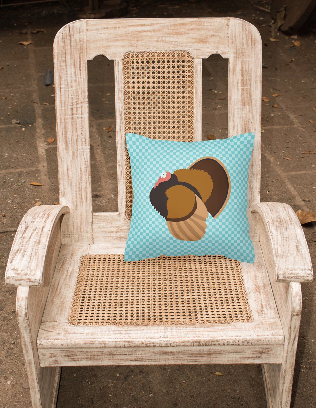 Bronze Turkey Blue Check Decorative Throw Pillow 18x18 Indoor Outdoor Accent Cushion, Fabric Cover with Insert for Sofa, Bed, Porch & Living Room