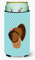 Bronze Turkey Blue Check Tall Boy Hugger Can Cooler Sleeve Machine Washable Drink Collapsible Insulator Beverage Insulated Holder