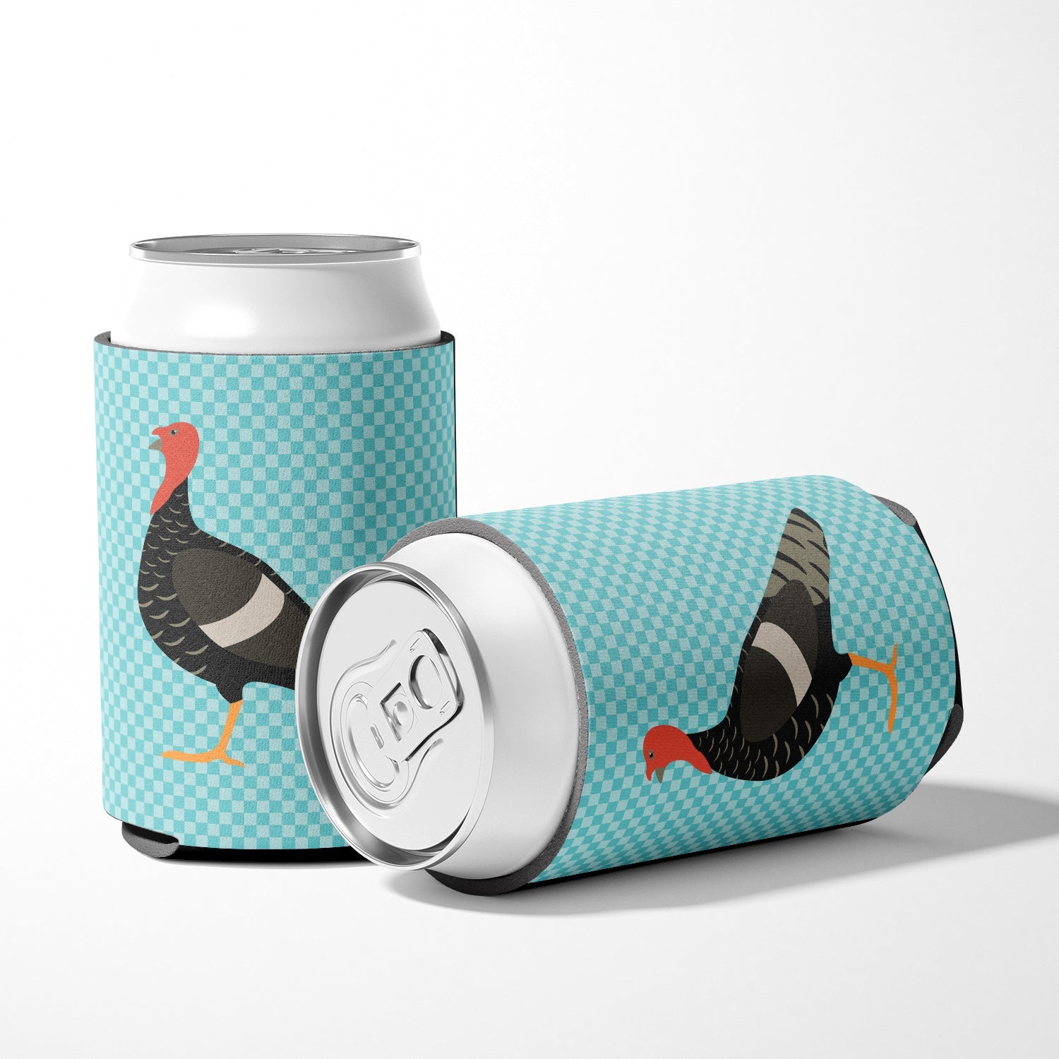 Marragansett Turkey Blue Check Can or Bottle Hugger Cooler Sleeve for Standard 12 oz Cans, Insulated Foam Beer & Soda Can Hugger Reusable