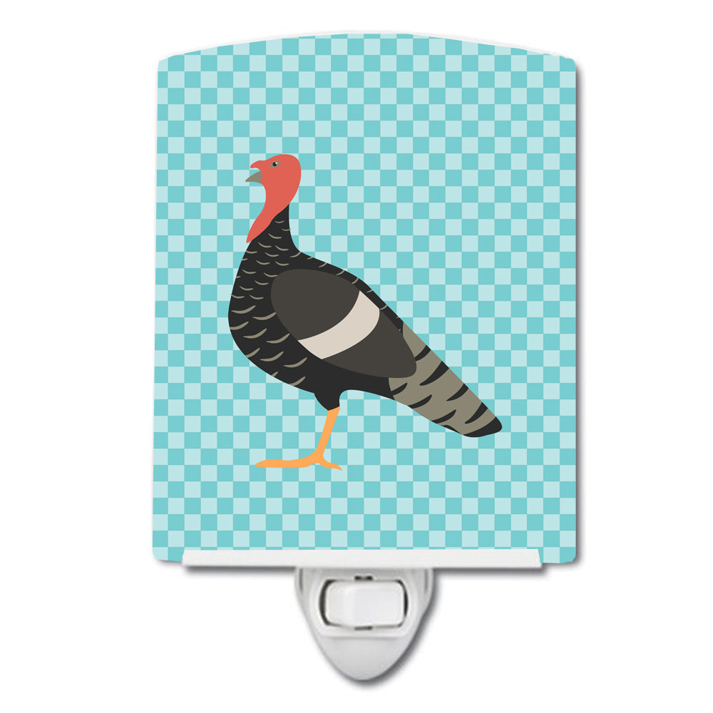Marragansett Turkey Blue Check Ceramic Night Light Compact, UL-Certified, Ideal for Bedroom, Bathroom, Nursery, Hallway, Kitchen, 6x4x3, Multicolor