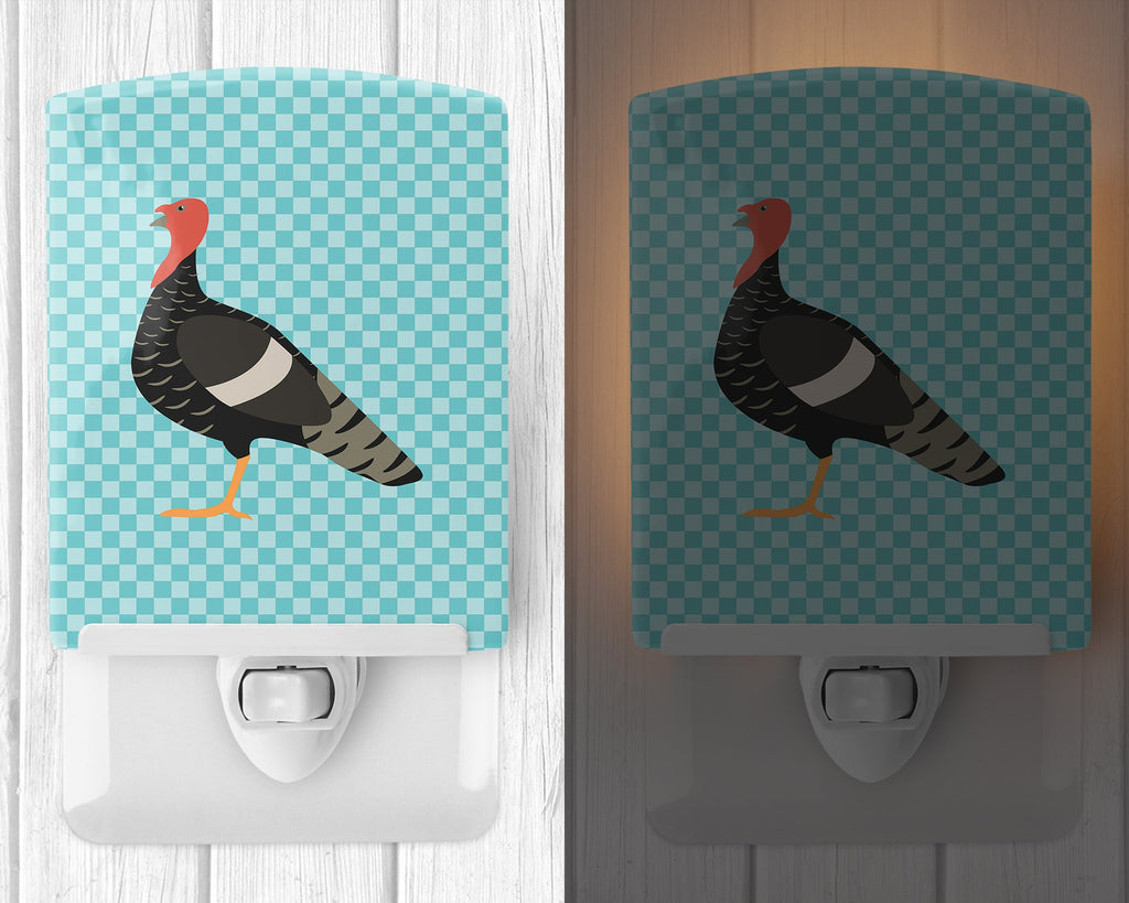 Marragansett Turkey Blue Check Ceramic Night Light Compact, UL-Certified, Ideal for Bedroom, Bathroom, Nursery, Hallway, Kitchen, 6x4x3, Multicolor