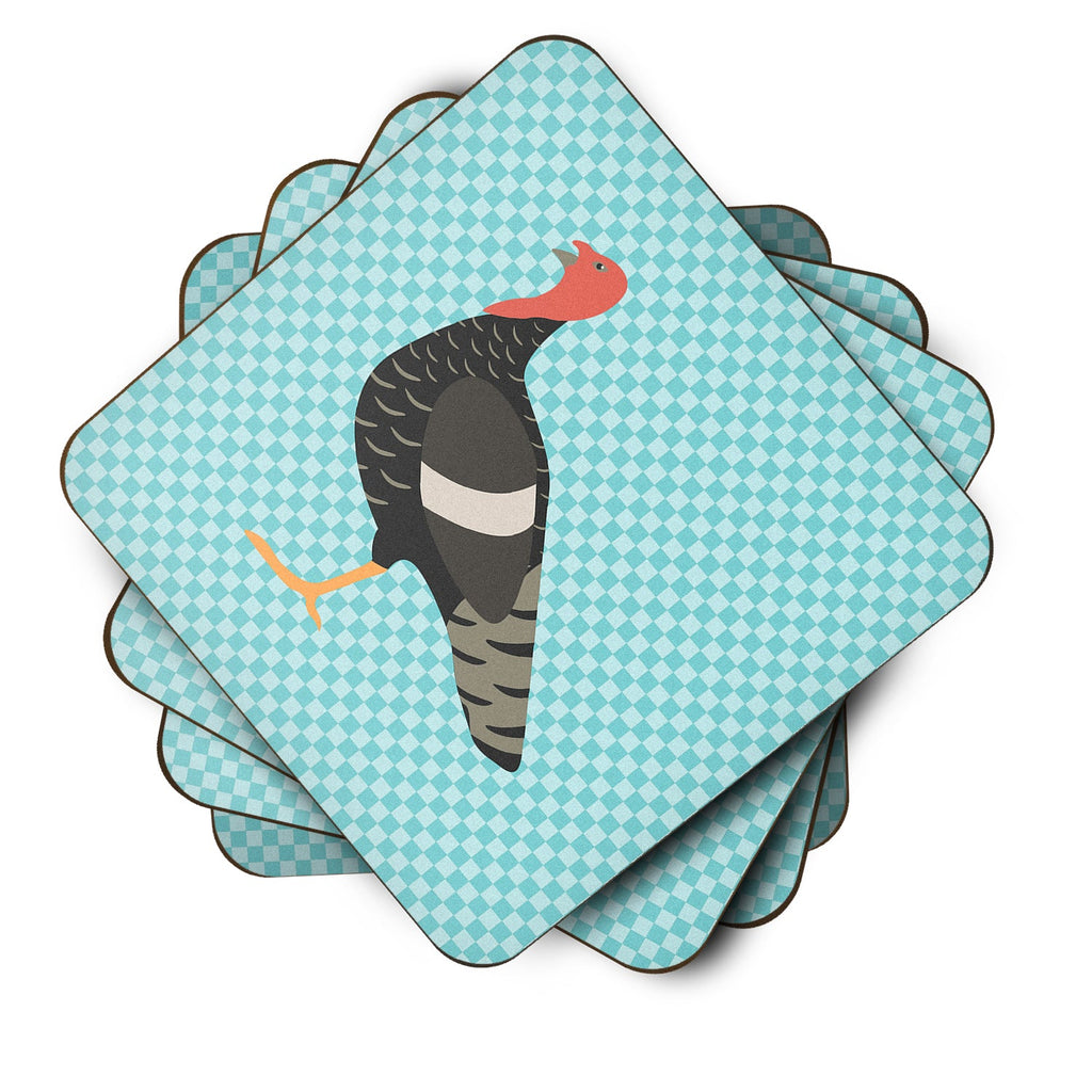Marragansett Turkey Blue Check Foam Coasters Set of 4 Cup Coasters for Indoor Outdoor, Tabletop Protection, Anti Slip, Mouse pad Material