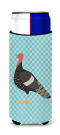 Marragansett Turkey Blue Check Slim Can Hugger , Insulated Foam Hugger for 12 oz Slim Cans, Beer Bottles & Water Bottles, Printed in USA