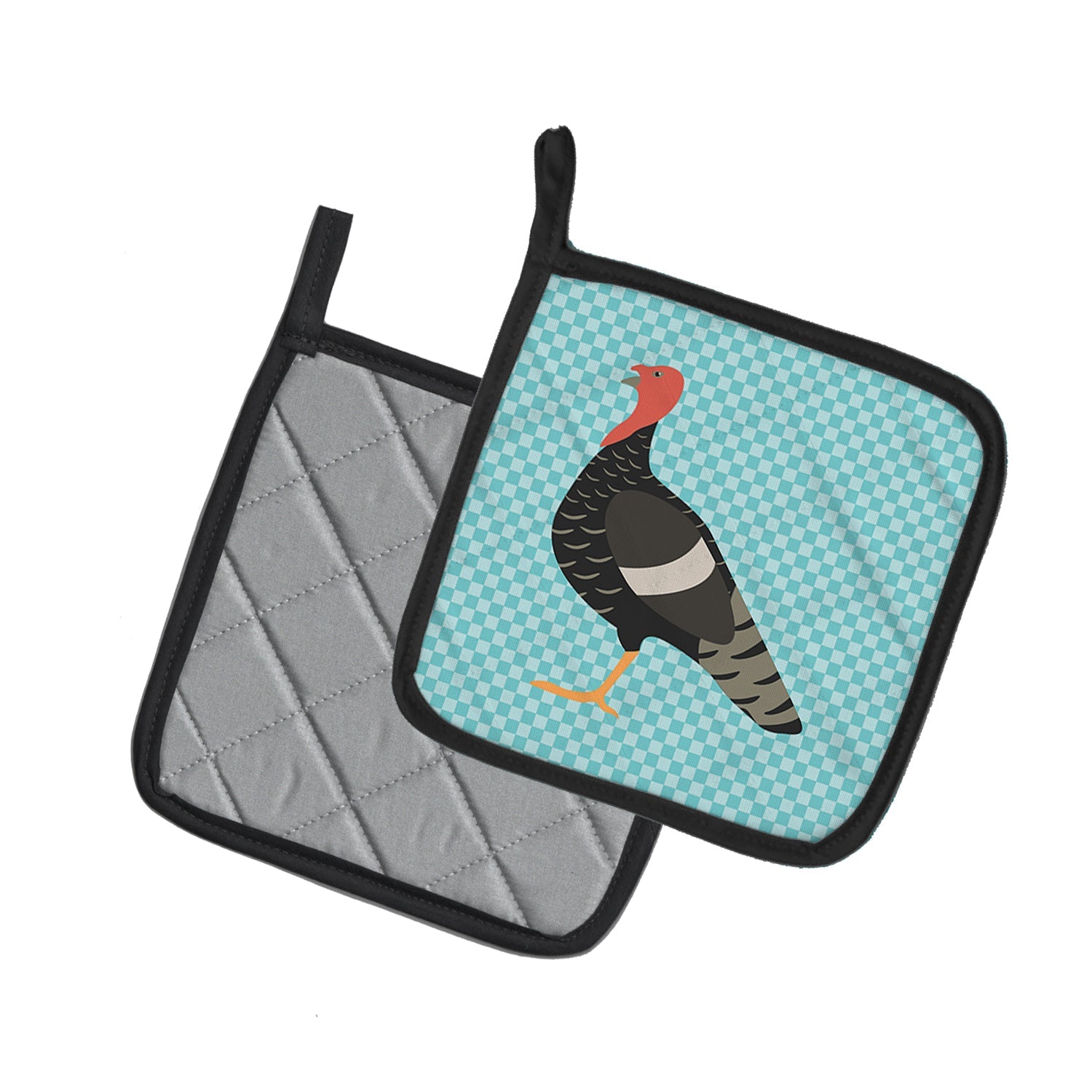 Marragansett Turkey Blue Check Pot Holder Set of 2 Heat Resistant Quilted Hot Pads 7.5 x 7.5 Inch, Insulated Kitchen Trivets for Cooking & Baking