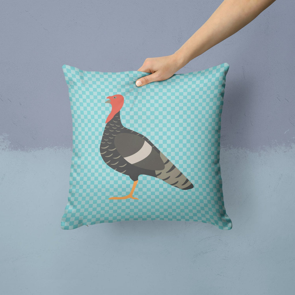 Marragansett Turkey Blue Check Decorative Throw Pillow 14x14 Indoor Outdoor Accent Cushion, Fabric Cover with Insert for Sofa, Bed, Porch & Living Room