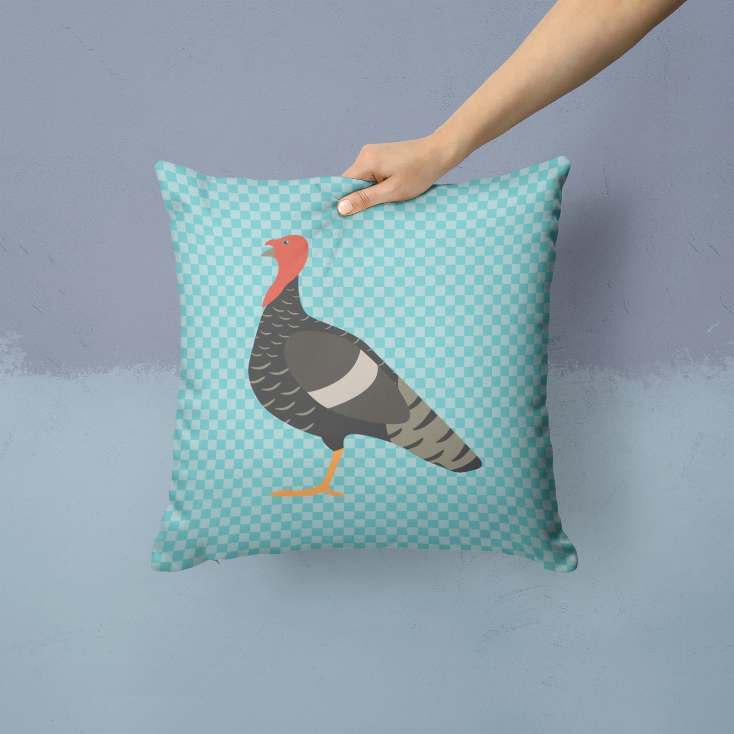 Marragansett Turkey Blue Check Decorative Throw Pillow 14x14 Indoor Outdoor Accent Cushion, Fabric Cover with Insert for Sofa, Bed, Porch & Living Room