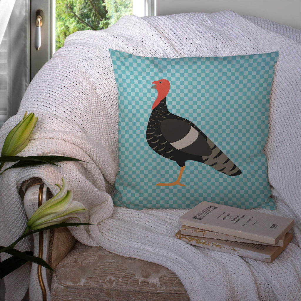 Marragansett Turkey Blue Check Decorative Throw Pillow 14x14 Indoor Outdoor Accent Cushion, Fabric Cover with Insert for Sofa, Bed, Porch & Living Room