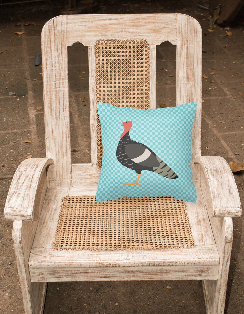Marragansett Turkey Blue Check Decorative Throw Pillow 18x18 Indoor Outdoor Accent Cushion, Fabric Cover with Insert for Sofa, Bed, Porch & Living Room