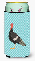 Marragansett Turkey Blue Check Tall Boy Hugger Can Cooler Sleeve Machine Washable Drink Collapsible Insulator Beverage Insulated Holder