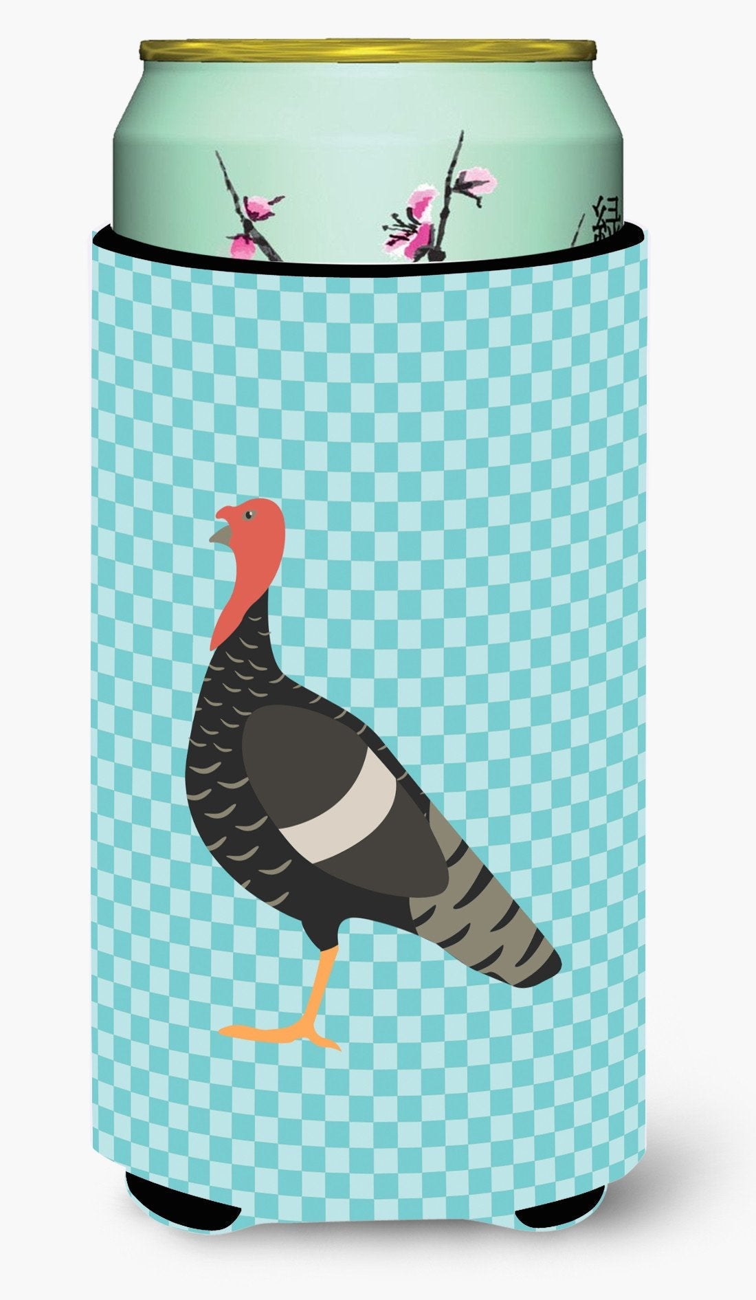 Marragansett Turkey Blue Check Tall Boy Hugger Can Cooler Sleeve Machine Washable Drink Collapsible Insulator Beverage Insulated Holder