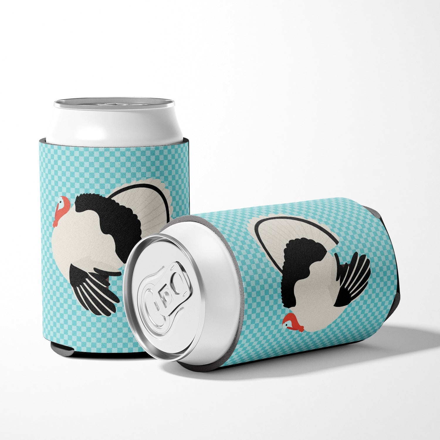 Royal Palm Turkey Blue Check Can or Bottle Hugger Cooler Sleeve for Standard 12 oz Cans, Insulated Foam Beer & Soda Can Hugger Reusable