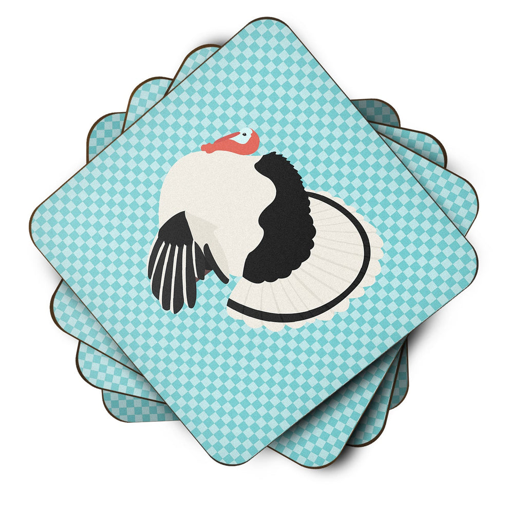Royal Palm Turkey Blue Check Foam Coasters Set of 4 Cup Coasters for Indoor Outdoor, Tabletop Protection, Anti Slip, Mouse pad Material