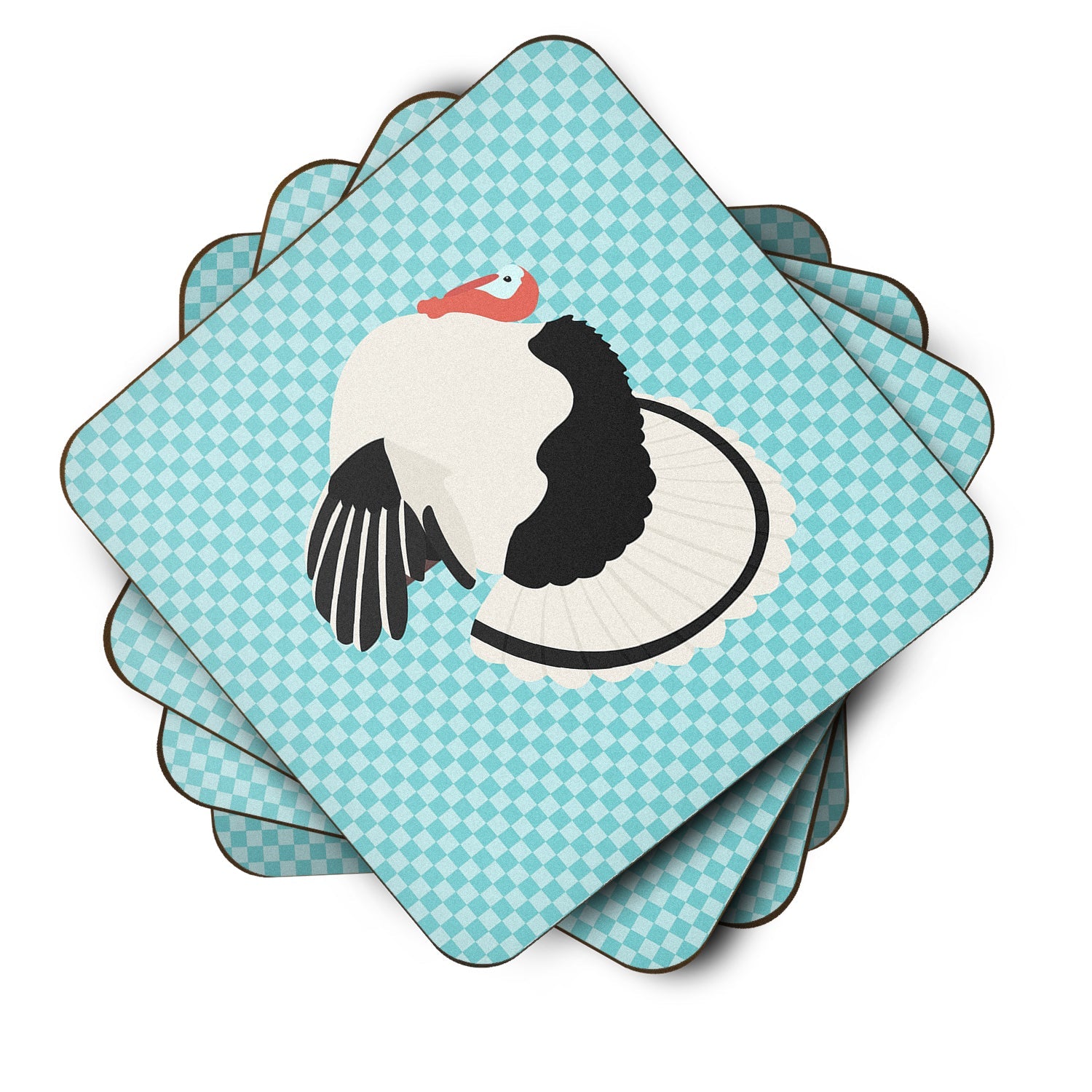 Royal Palm Turkey Blue Check Foam Coasters Set of 4 Cup Coasters for Indoor Outdoor, Tabletop Protection, Anti Slip, Mouse pad Material