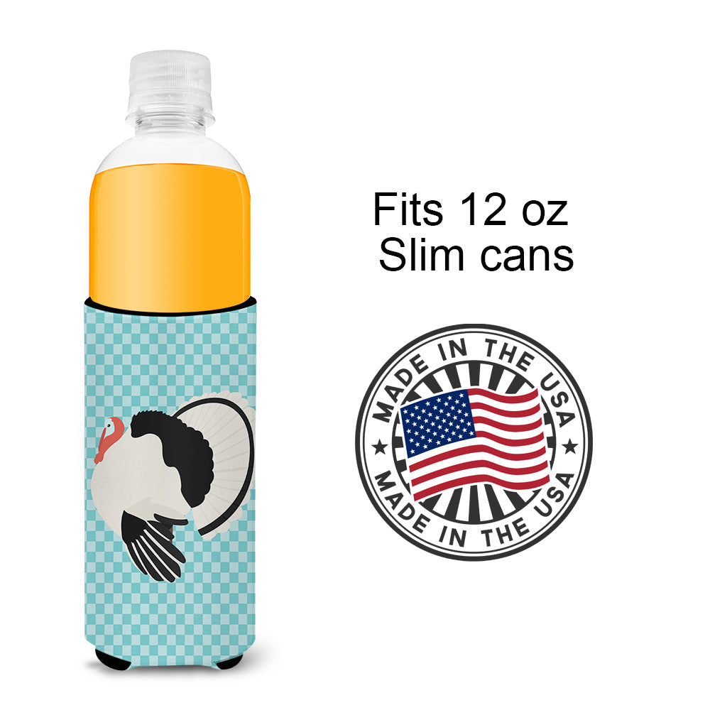 Royal Palm Turkey Blue Check Slim Can Hugger , Insulated Foam Hugger for 12 oz Slim Cans, Beer Bottles & Water Bottles, Printed in USA